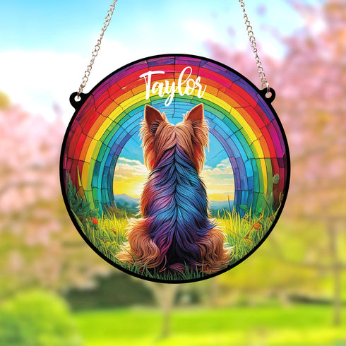Yorkshire Terrier Rainbow Bridge Personalised Stained Glass Effect Suncatcher